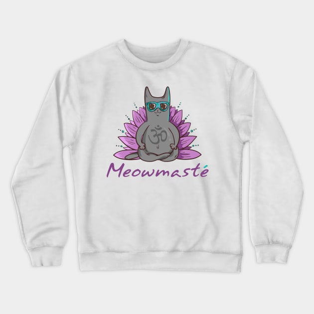 Meowmaste Cat Meditate Crewneck Sweatshirt by Moon Phase Design